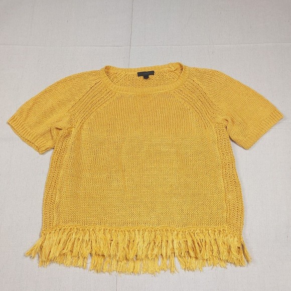 J. Crew Sweaters - J. Crew Sweater Size Medium Yellow Linen Crew Neck Short Sleeve Tasseled
